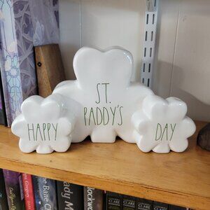 Rae Dunn White Green Happy St. Paddy's Day Shamrock Ceramic Decor